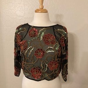 Frock and Frill Black Sheer Beaded Crop Top Blouse 6